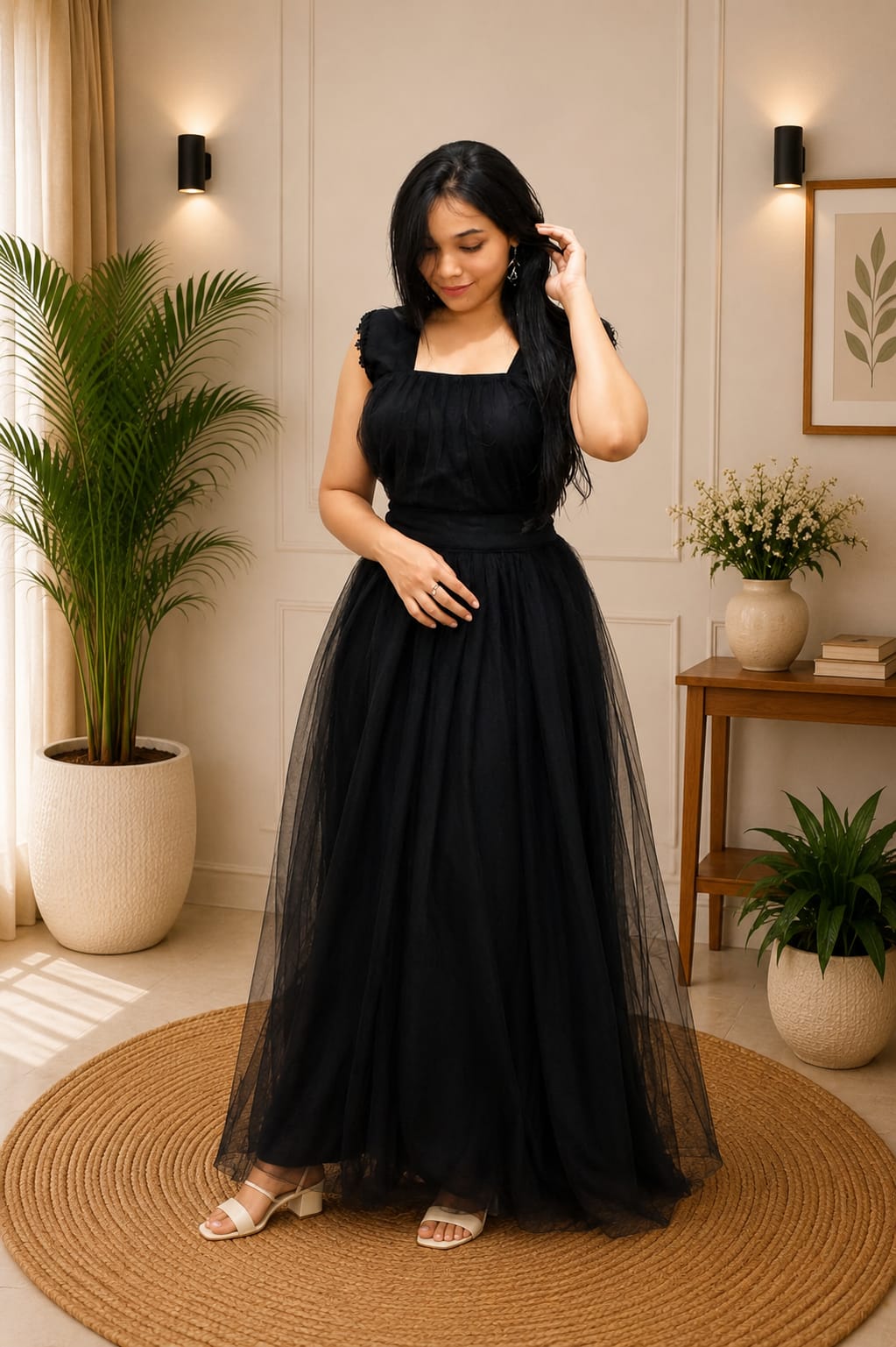 Black net party wear Dress