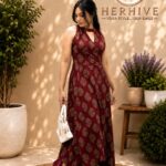 Maroon Halter neck-Flared Dress
