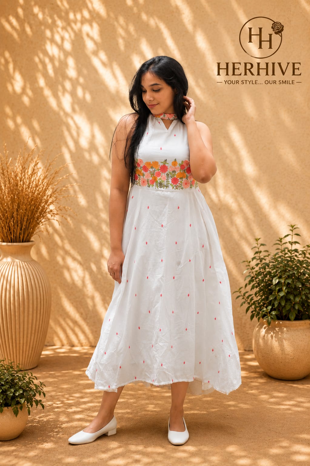 Ivory Bloom Floral Halter neck  Frock