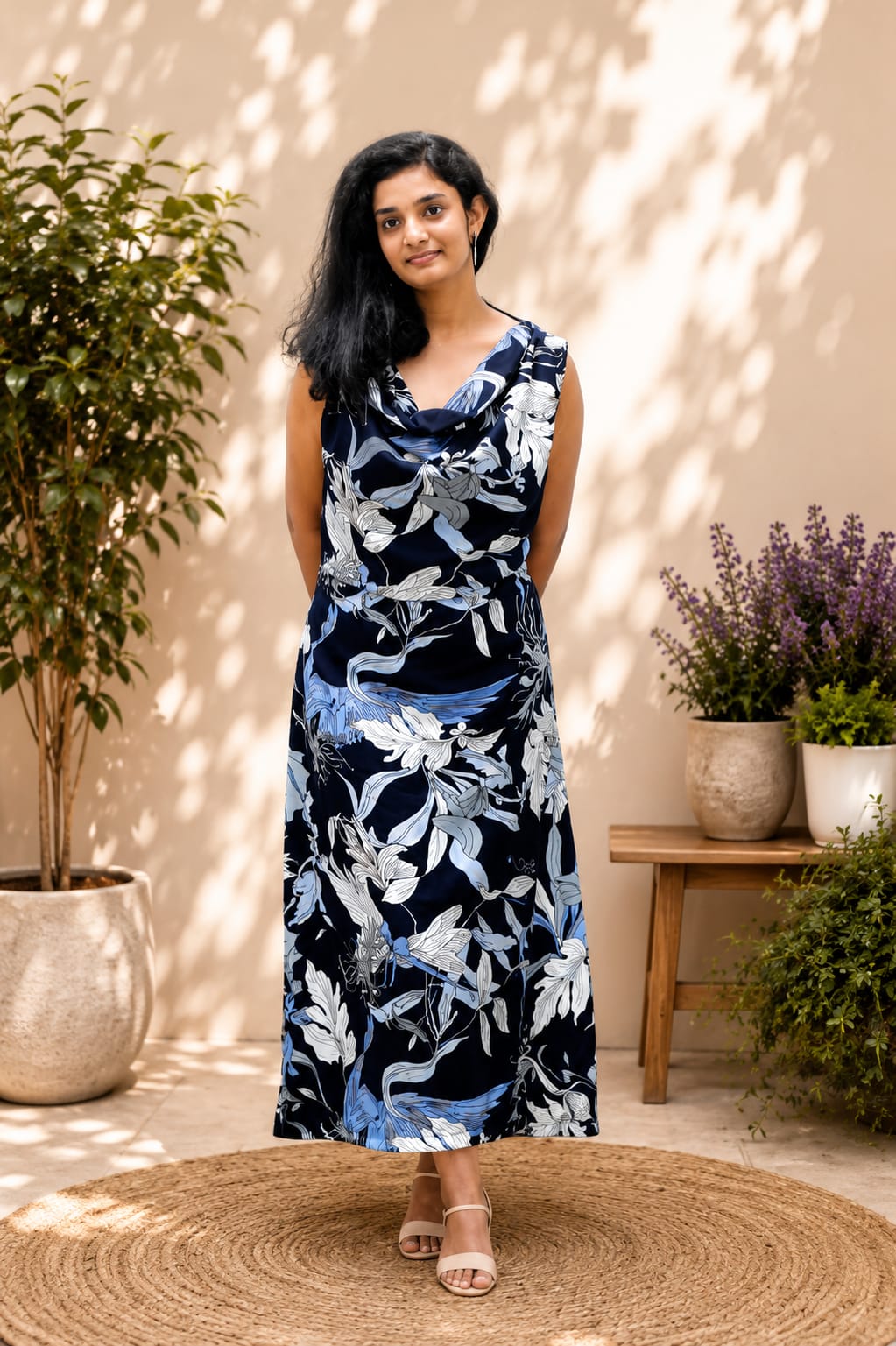 Midnight Bloom Drape Dress