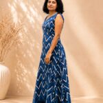 Blue  Chevron flared Middi Dress