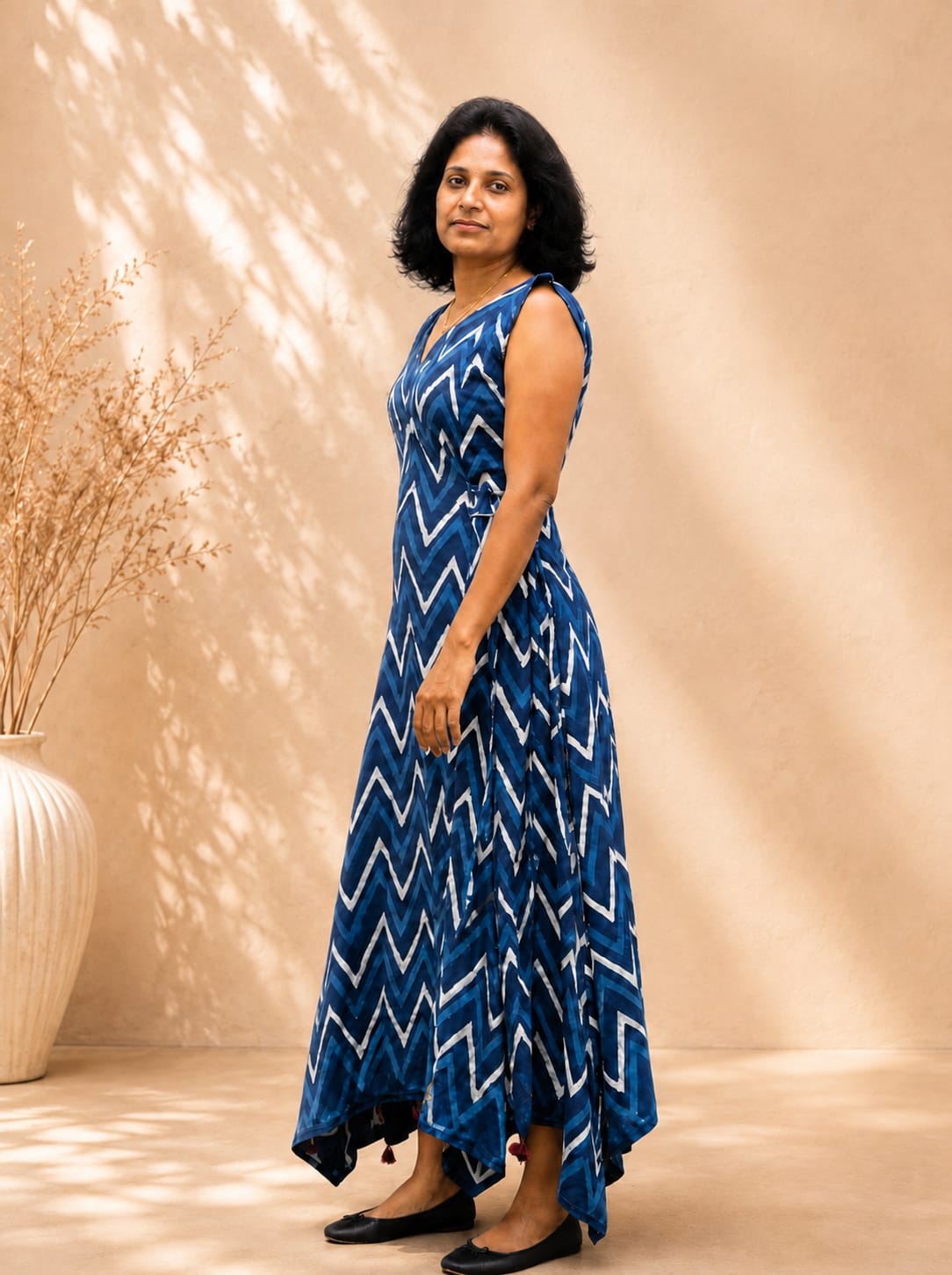 Blue  Chevron flared Middi Dress