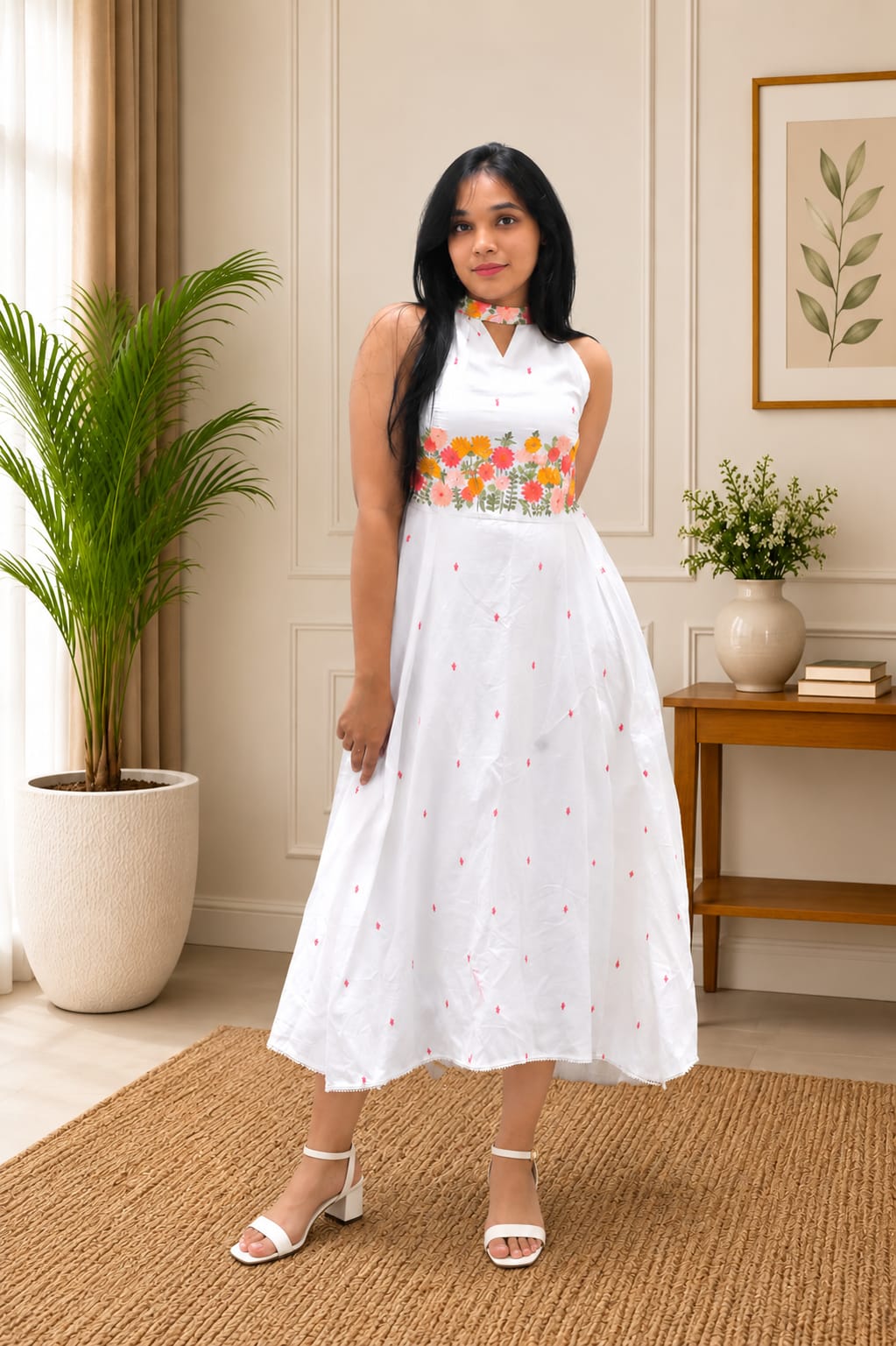 Ivory Bloom Floral Halter neck  Frock