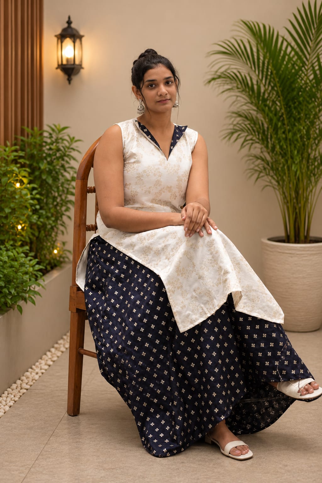Ivory long kurti and  umbrella skirt Set