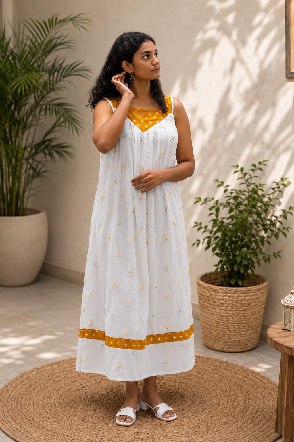 Elegant ivory frilled dress