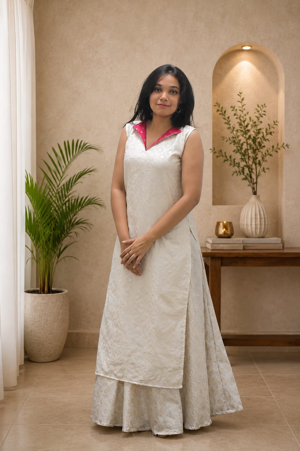 Ivory long Kurti and  Umbrella Skirt Set