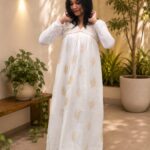 Ivory Soft Silk Brocade Alia Cut Frock