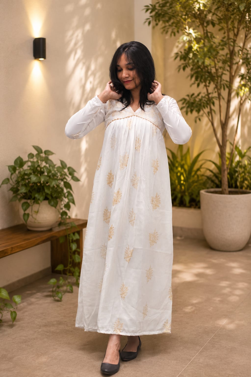 Ivory Soft Silk Brocade Alia Cut Frock