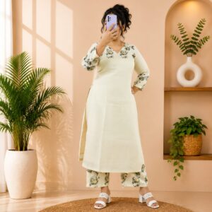 Ivory Bloom Floral Kurti Set
