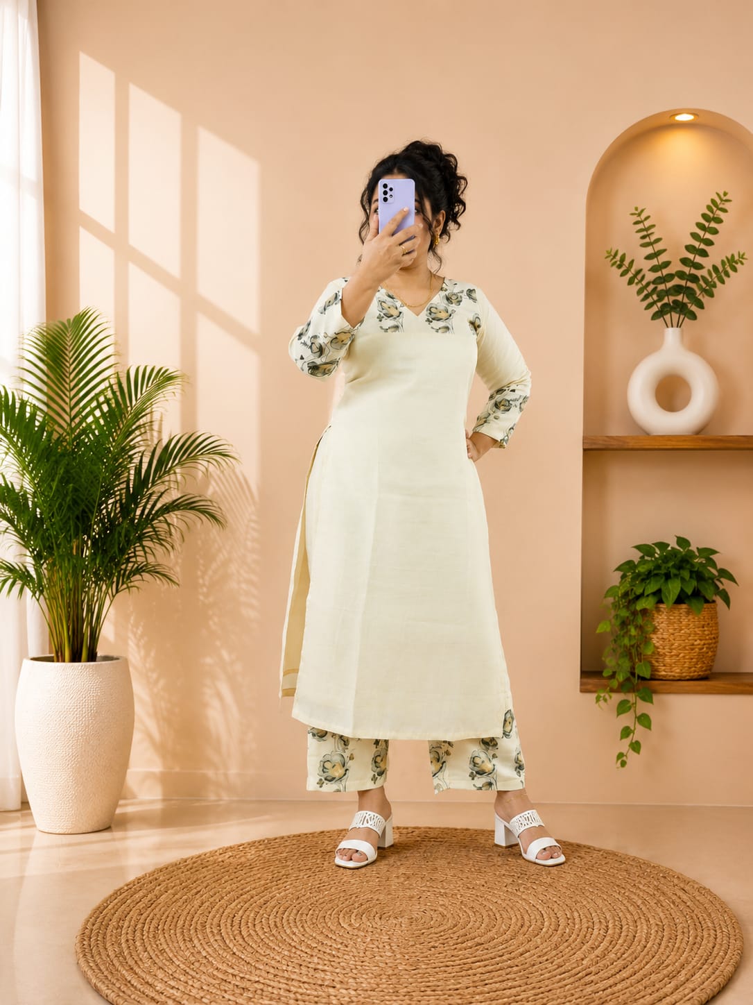 Ivory Bloom Floral Kurti Set