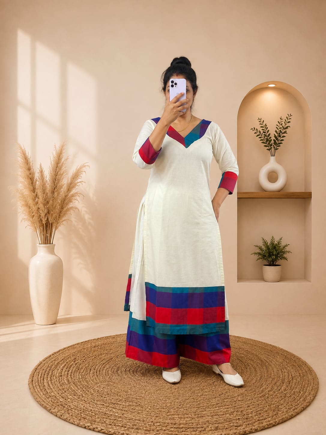 Madras Check Bordered Kurti @ Palazzo Set