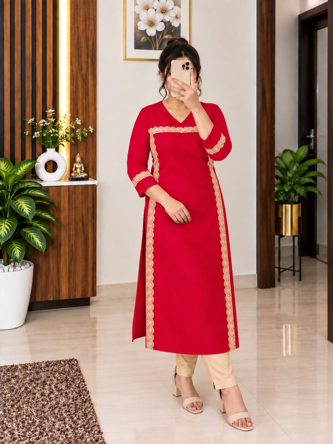 Lace Panel Straight Kurti