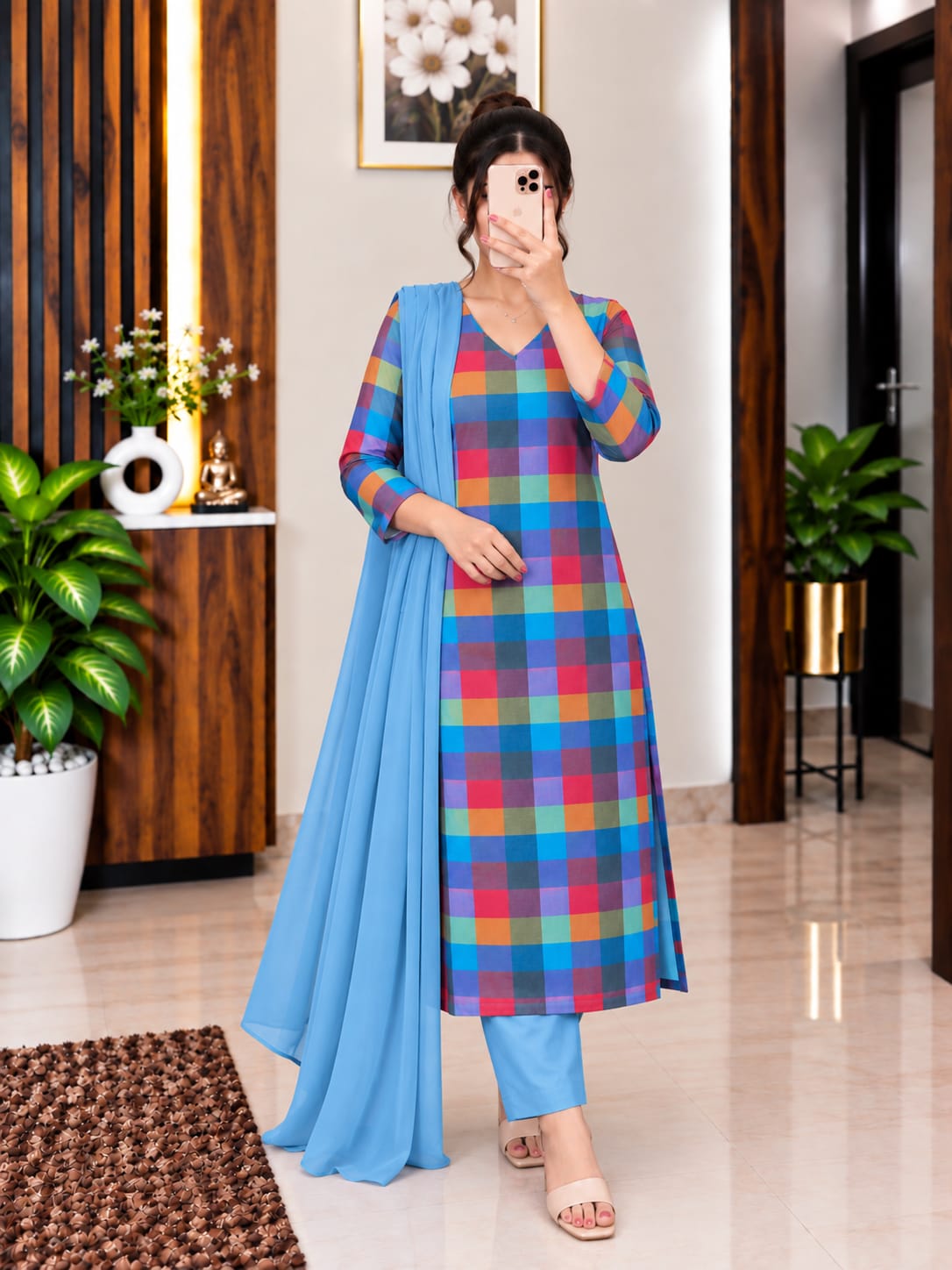 Madras Check Straight Kurti Set